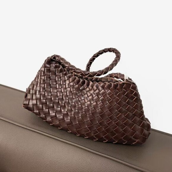 Dragon Diffusion santa croce small woven leather bag in dark brown - Picture 4 of 9